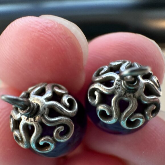 Authentic Pandora Purple Amethyst Swirl Compose Earrings - EUC (No Posts ) - Picture 2 of 11